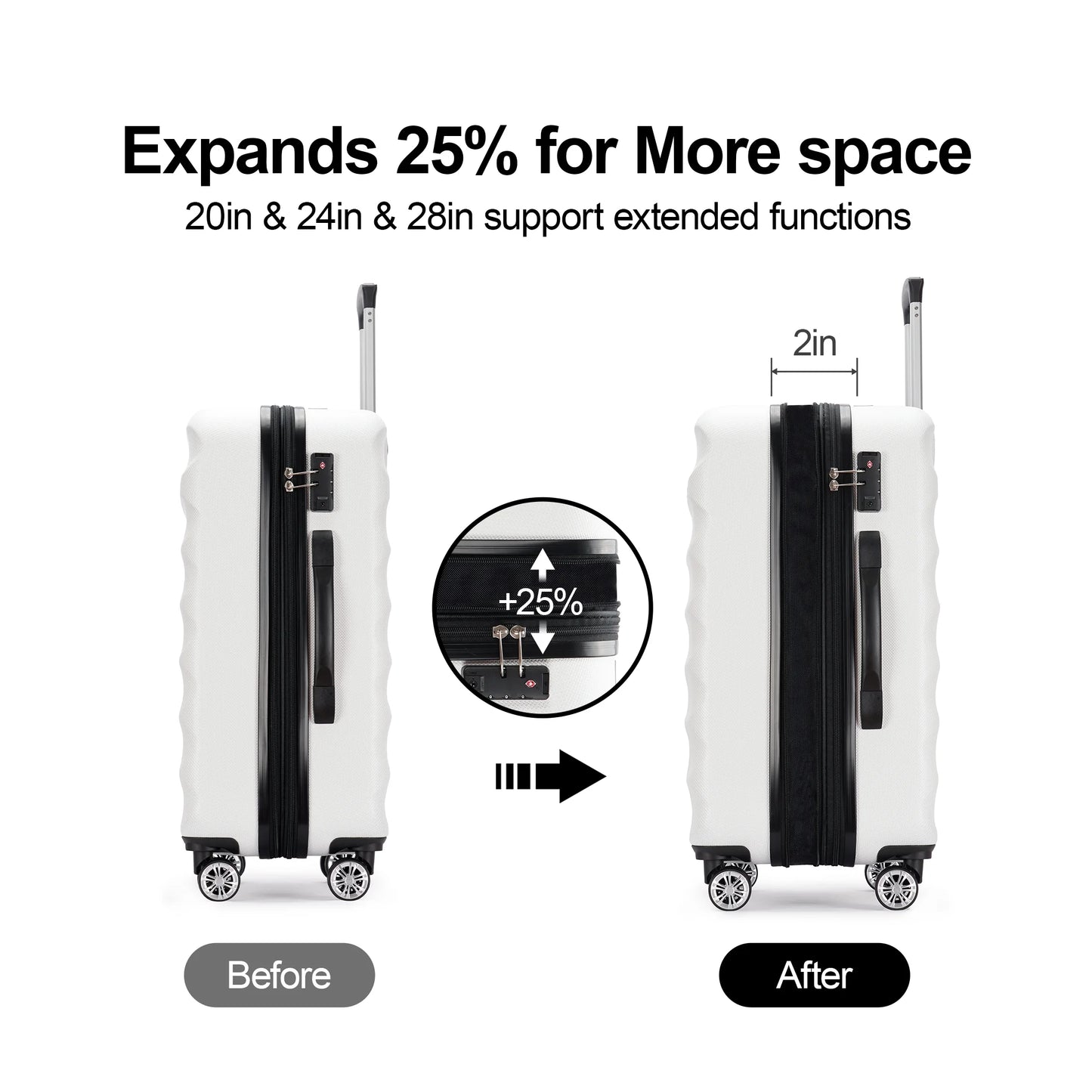 Hard Luggage Sets with Double Spinner Wheels,For Air,2-Piece Suitcase Sets,White