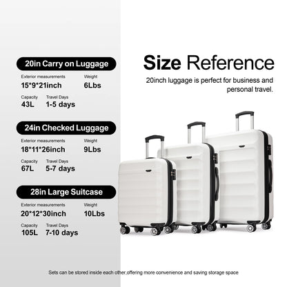Hard Luggage Sets with Double Spinner Wheels,For Air,2-Piece Suitcase Sets,White