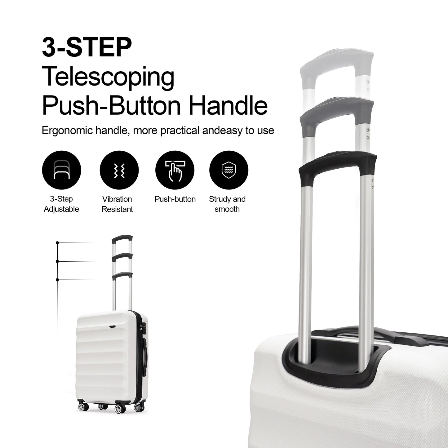 Hard Luggage Sets with Double Spinner Wheels,For Air,2-Piece Suitcase Sets,White