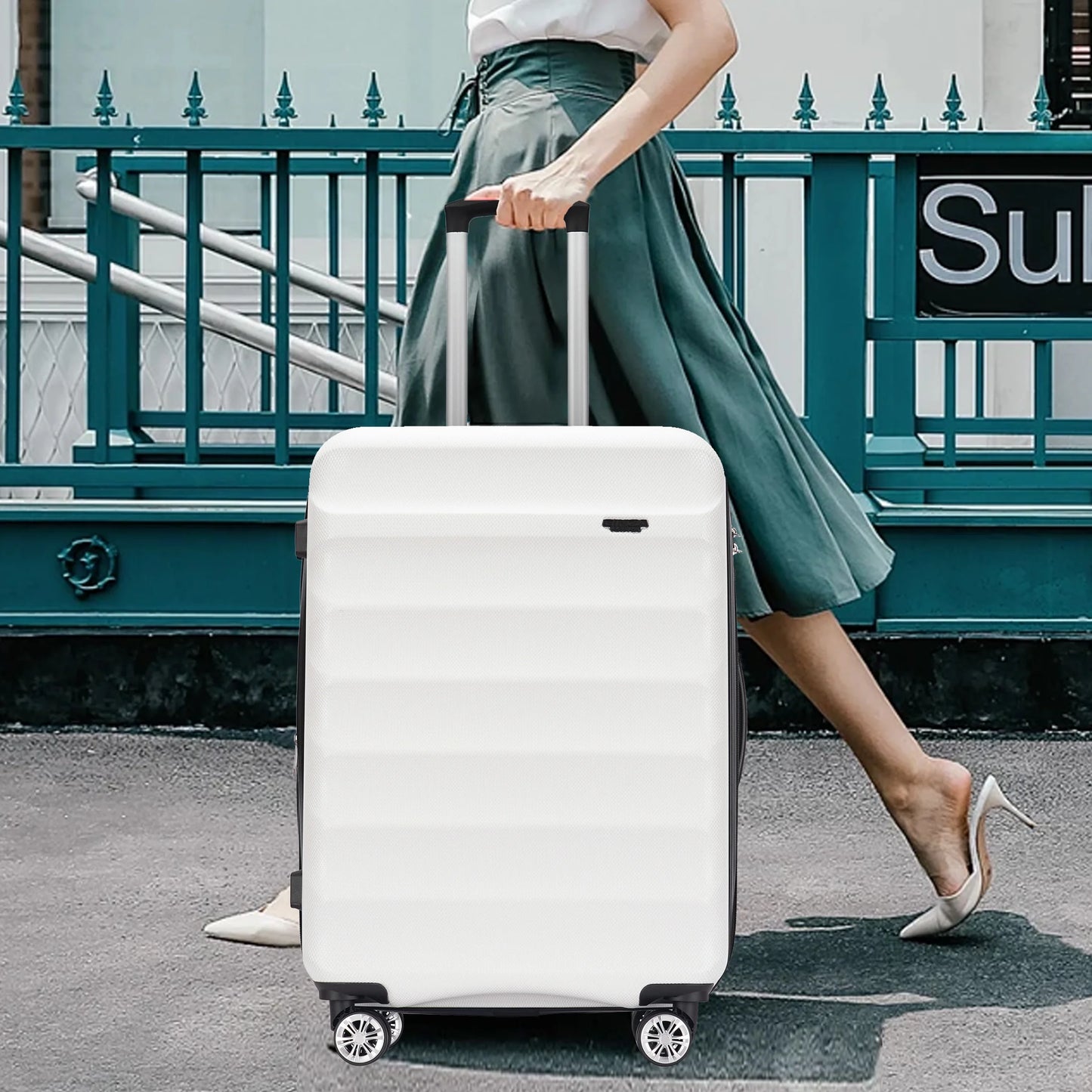 Hard Luggage Sets with Double Spinner Wheels,For Air,2-Piece Suitcase Sets,White